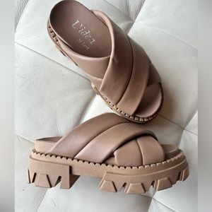 Lug Sole Leather Sandals, Private Label, Tan, Siz… - image 1